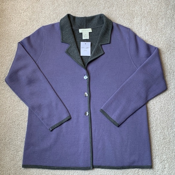 NWT Appleseed’s Knit Blazer Cardigan Wool Blend Button Up Lilac & Grey Size XL - Picture 1 of 8